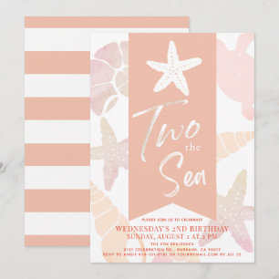 2 the Sea Starfish Coral Pink 2nd Birthday Invite 招待状