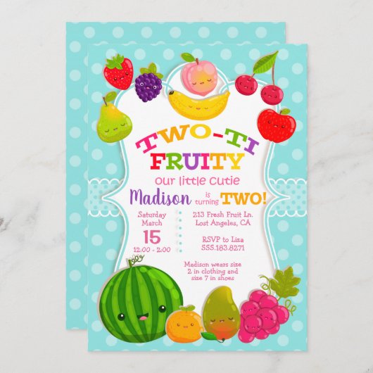 2-ti Fruity -女の子の2歳の誕生日パーティー 招待状 (正面/裏面)