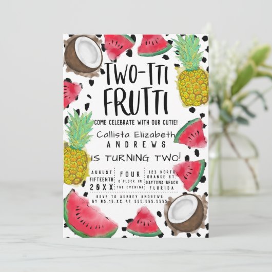 2-ttiかわいいフルーツウォーター色2nd誕生日 招待状 (スタンド正面)