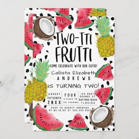 2-ttiかわいいフルーツウォーター色2nd誕生日 招待状 (正面/裏面)