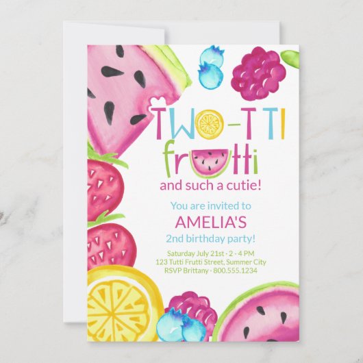 2-ttiフルーティのようなかわいこちゃんサマーフルーツ誕生日 招待状 (正面)