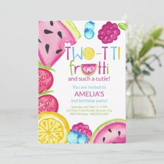 2-ttiフルーティのようなかわいこちゃんサマーフルーツ誕生日 招待状 (スタンド正面)