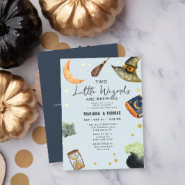 2 Wizards Brewing Twin Boysハロウィーンベビーシャワー 箔招待状