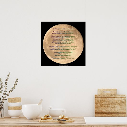 2 WOLVES CHEROKEE TALEアートポスター付きムーンイメージ ポスター (キッチン)