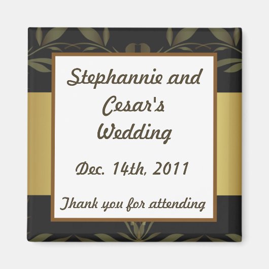 2"x2" アナウンスメント マグネット ゴールドとブラックのダマスク (正面)