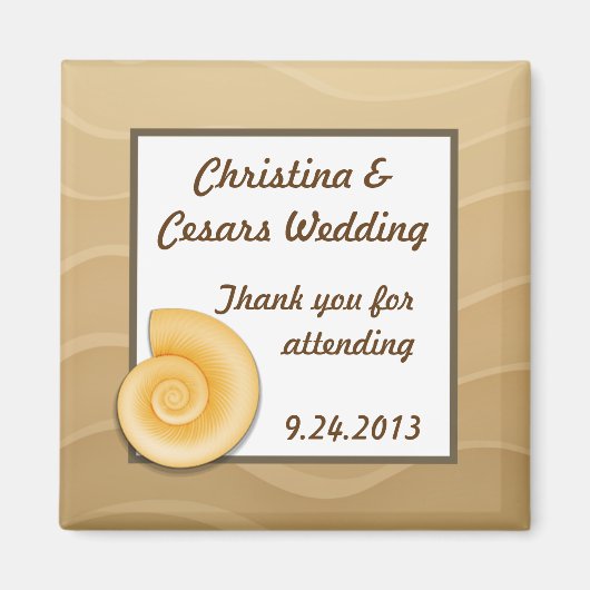 2"x2" アナウンスメント マグネット 砂浜の貝殻 (正面)