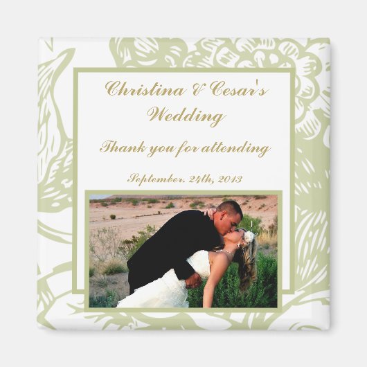 2"x2" アナウンスメント マグネット 緑の ゲルバ ダイシー フロー (正面)