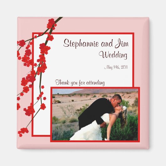 2"x2" アナウンスメント マグネット 赤い桜 (正面)