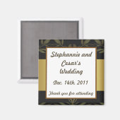 2"x2" ゴールドとブラックのダマスク柄 アナウンスメント マグネット (正面/裏面)