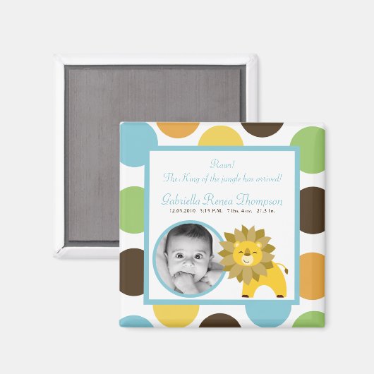 2"x2"ジャングルキングライオンサファリアナウンスメントマグネット マグネット (正面/裏面)