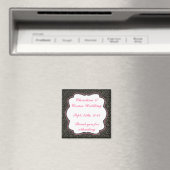 2"x2" ダマスク/ストライプ ピンククロウ アナウンスメント マグネット (インサイチュ (食洗機))