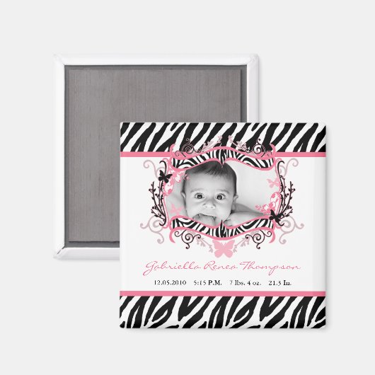 2"x2"バタフライゼブラプリント発表マグネット マグネット (正面/裏面)