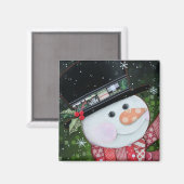 2"x2"パッチワーク雪だるまスクエアマグネット マグネット (正面/裏面)
