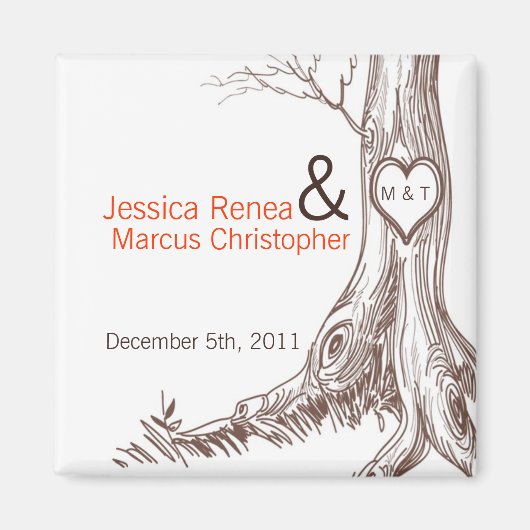 2"x2"マグネット秋ツリーイニシャル彫刻Auto マグネット (正面)