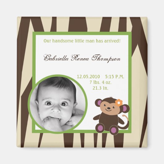 2"x2"告知マグネットジャカナ紫色の動物 マグネット (正面)