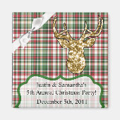 2"x2"好意マグネット金ゴールドグリッタートナカイ格子状買収 マグネット (正面)