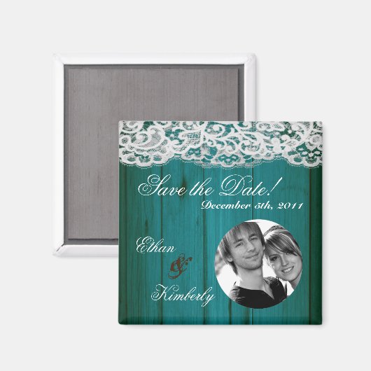 2"x2"日を保存するマグネット注意ティール(緑がかった色)木材 マグネット (正面/裏面)