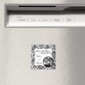 2"x2"日付マグネット白黒ダマスクレースを保存 マグネット (インサイチュ (食洗機))