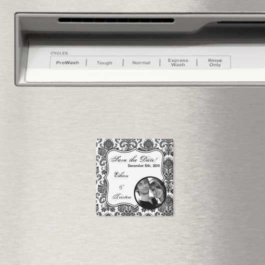 2"x2"日付マグネット白黒ダマスクレースを保存 マグネット (インサイチュ (食洗機))