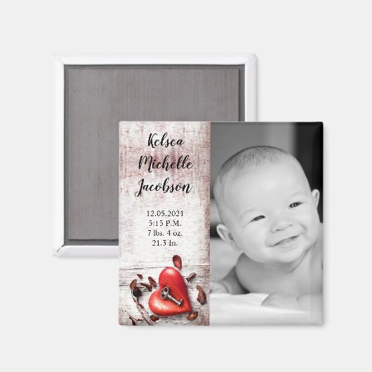 2"x2"誕生発表マグネットカントリーウッド鍵t マグネット (正面/裏面)