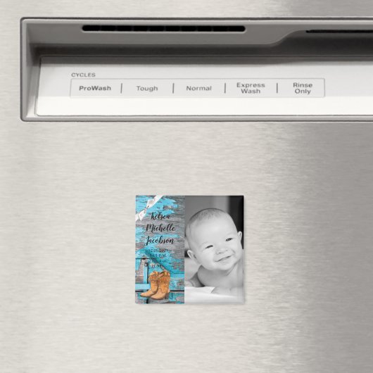 2"x2"誕生発表マグネットブルーウッドバーンドー マグネット (インサイチュ (食洗機))