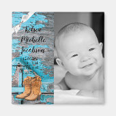 2"x2"誕生発表マグネットブルーウッドバーンドー マグネット (正面)