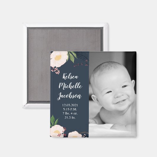 2"x2"誕生発表マグネットベビーピンクコスモスo マグネット (正面/裏面)