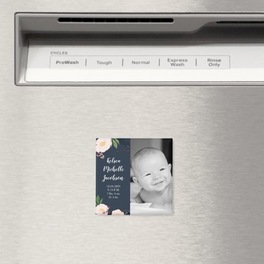 2"x2"誕生発表マグネットベビーピンクコスモスo マグネット (インサイチュ (食洗機))