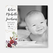 2"x2"誕生発表マグネットホワイトローズ金ゴールドG マグネット (正面)