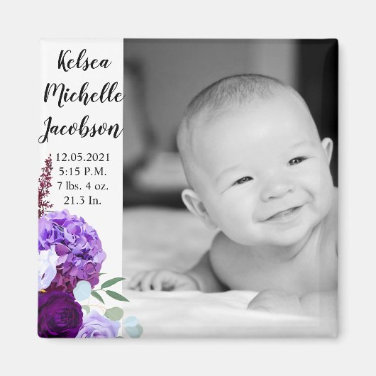 2"x2"誕生発表マグネットラベンダーハイビスカス マグネット (正面)