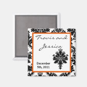 2"x2" Favy Magnet Black Orange Damask Laceプリント マグネット (正面/裏面)