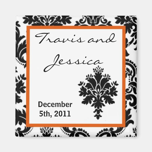 2"x2" Favy Magnet Black Orange Damask Laceプリント マグネット (正面)