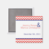 2"x2" Favy Magnet Coral Navy Blue Chevron Name マグネット (正面/裏面)
