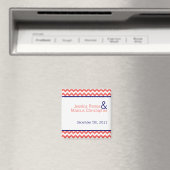 2"x2" Favy Magnet Coral Navy Blue Chevron Name マグネット (インサイチュ (食洗機))