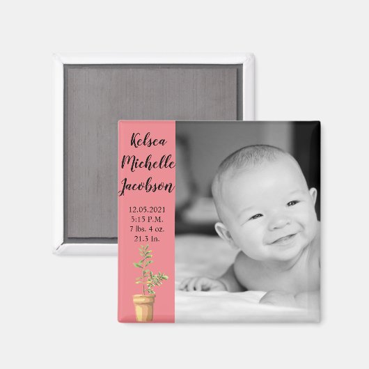 2'' x 2''生誕告知マグネットボヘミアンカクタスSu マグネット (正面/裏面)