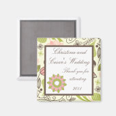2"x 2" 発表用マグネット 春 ピンク/グリーン 花模様 マグネット (正面/裏面)