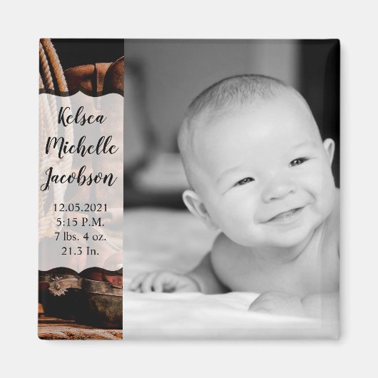 2'' x 2'' Birth Announce Magnet Cowboy Boots Barn マグネット (正面)