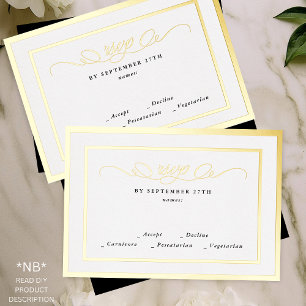 2 X DIY金ゴールドのRSVPおよびフレームフォーマルの対応結婚 箔招待状