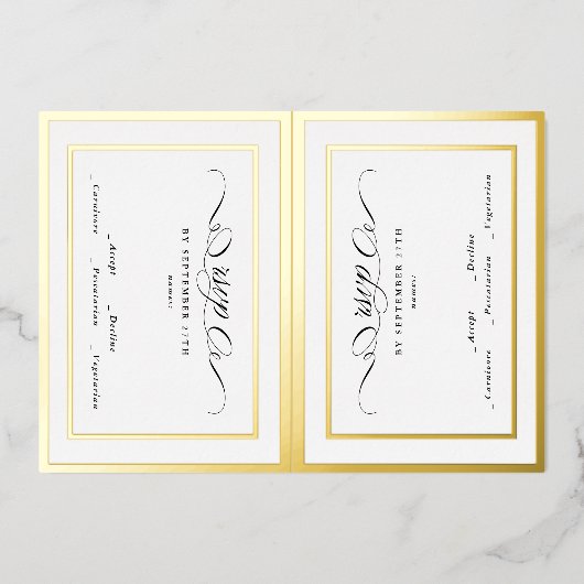 2 X RSVP DIYフォーマル金ゴールドフレ結婚ームの応答 箔招待状 (正面)