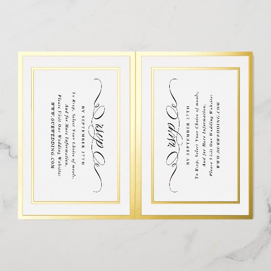 2 X RSVP DIY金ゴールドフレームフォーマルのWebサ結婚イト 箔招待状 (正面)
