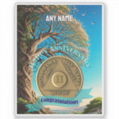 2 Year | Custom Name AA Sober Coin Tree Of Life シール (正面)