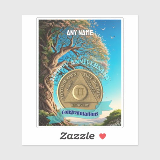 2 Year | Custom Name AA Sober Coin Tree Of Life シール (シート)