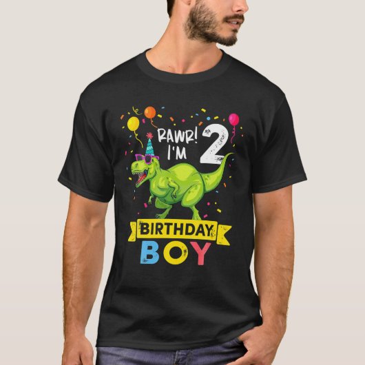 2 Year Old 2Nd Birthday Boy T Rex Dinosaur Tシャツ (正面)