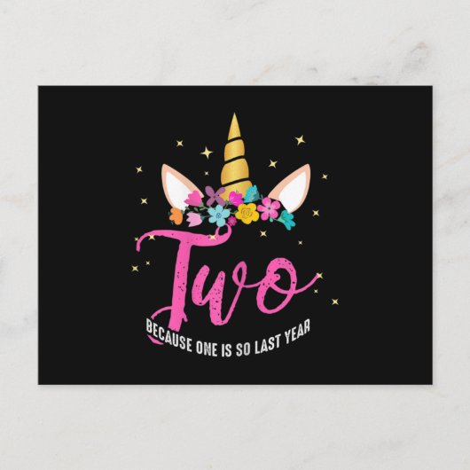 2 Years Old Birthday Girl Gifts Unicorn 2nd 案内ポストカード (正面)