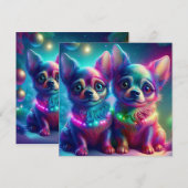 2 Young Chihuahua Pups In Colorful Christmas Scene 招待状 (正面/裏面)