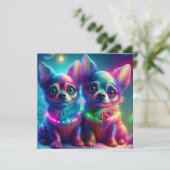 2 Young Chihuahua Pups In Colorful Christmas Scene 招待状 (スタンド正面)