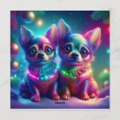 2 Young Chihuahua Pups In Colorful Christmas Scene 招待状 (裏面)