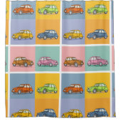 2CVドゥクスシックスカラフルスクウェアイラストレーション シャワーカーテン (正面)