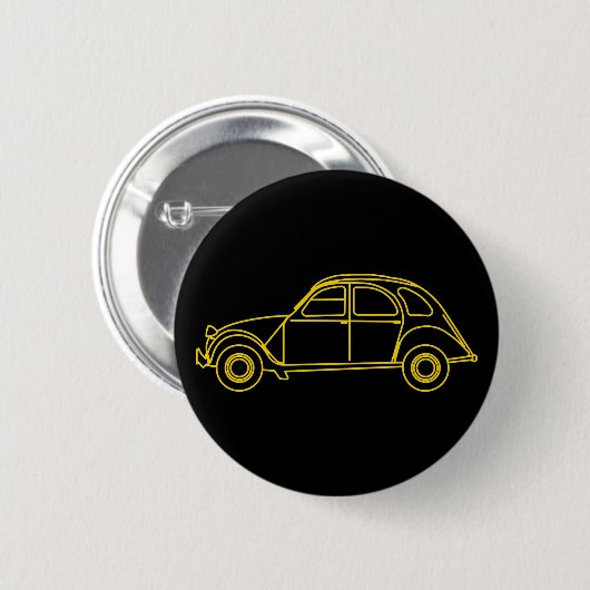 2CV Deux Chevaux Yellow Blueprint 缶バッジ (正面&裏面)