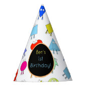 2Dカラフルおよび3D幾何形状パターン子供へ パーティーハット (正面)